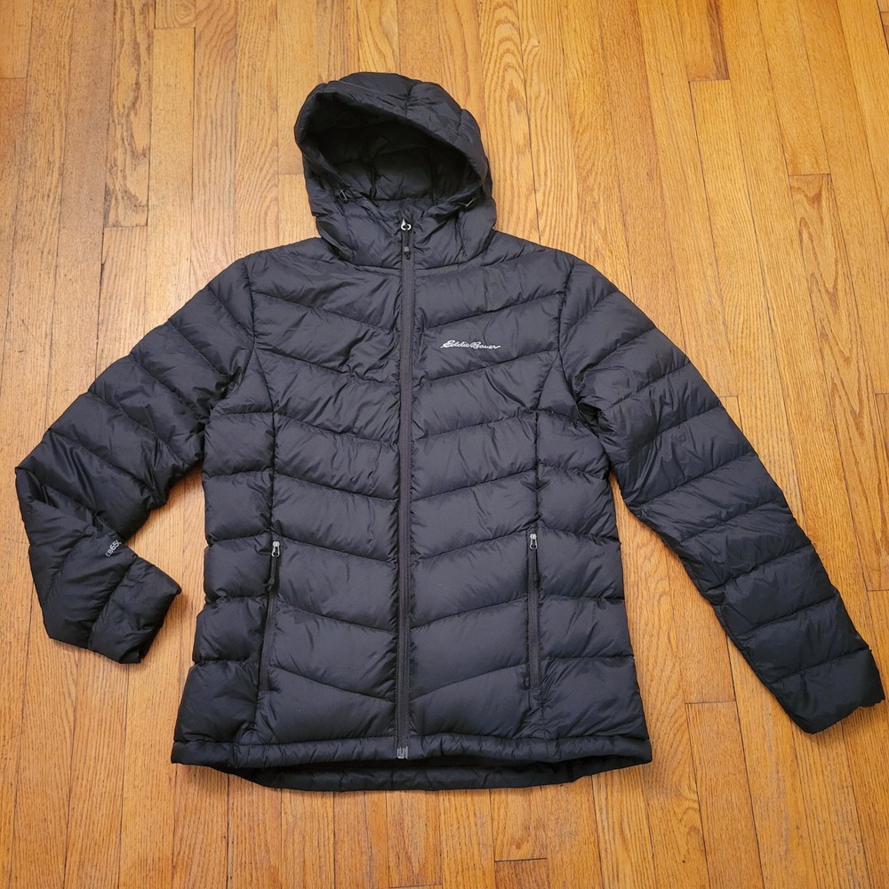 Eddie Bauer S Puffer Jacket Black 650 Down Hood CirrusLite Lightweight Packable